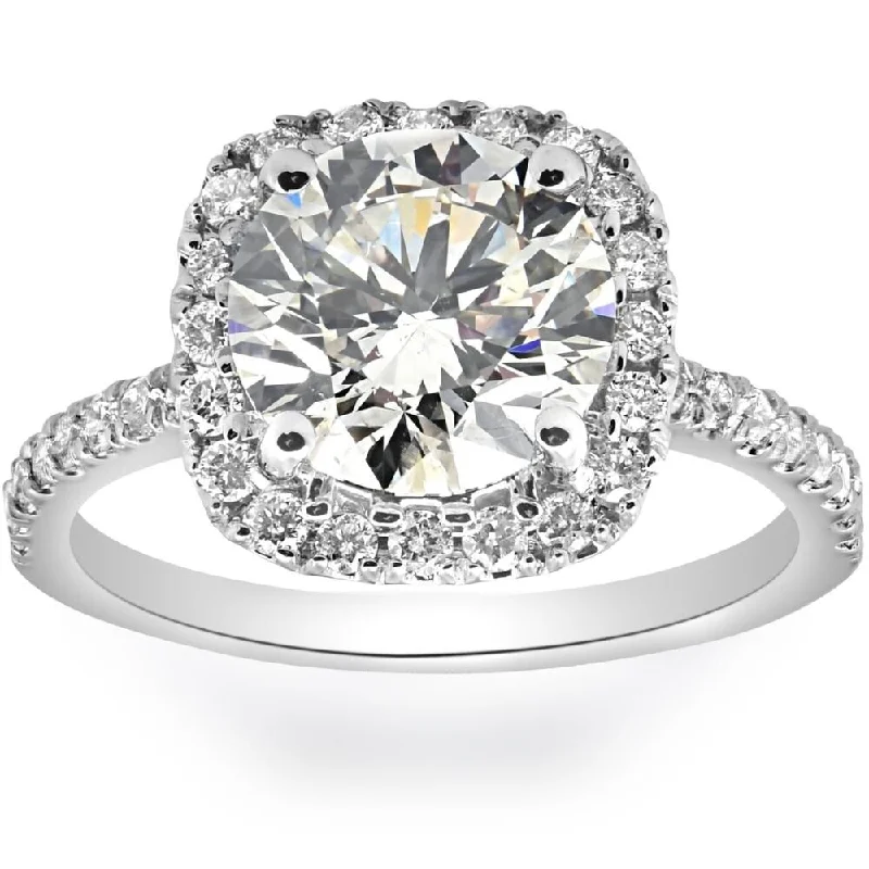 Women’s bold engagement ring-I/VS2 3 1/2Ct Diamond Cushion Halo Engagement Ring 14k White Gold Lab Grown