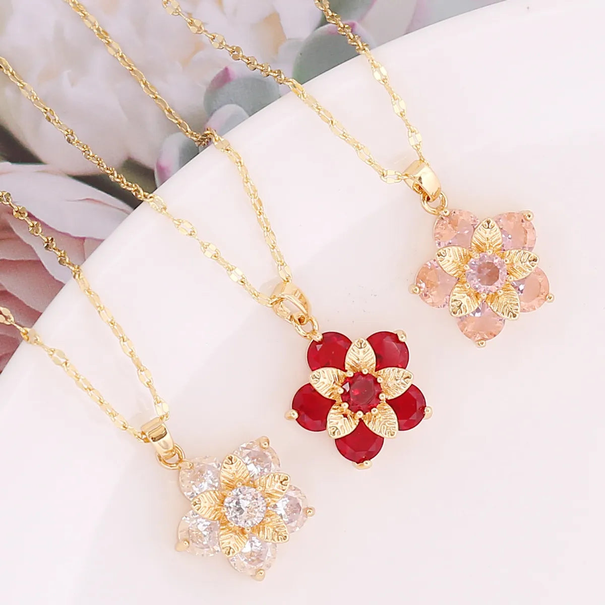 Women’s personalized charm necklace-Wholesale New Multi-layer Flower Zircon Copper Necklace Gooddiy