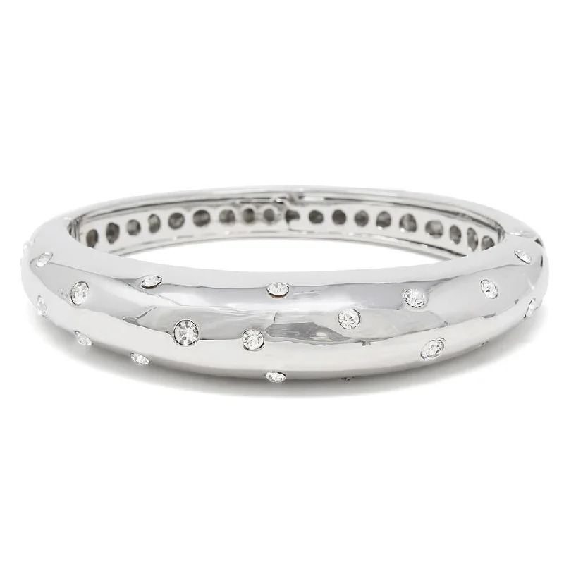 Women’s silver bracelet-Band Hinged Bracelet with Crystal Silver Tone