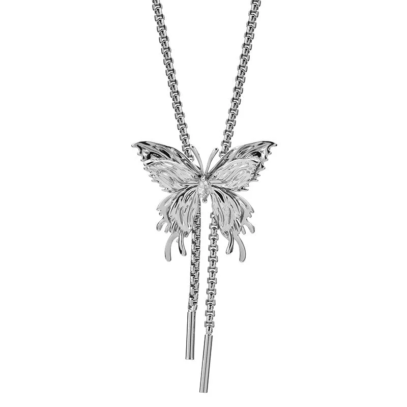 Women’s crystal necklace-Titanium Steel Simple Style Classic Style Inlay Butterfly Rhinestones Necklace