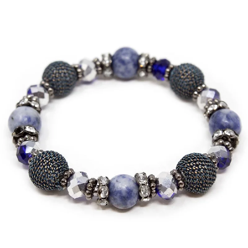 Women’s tennis diamond bracelet-Stretch Semi-Precious Beaded Bracelet Sodalite