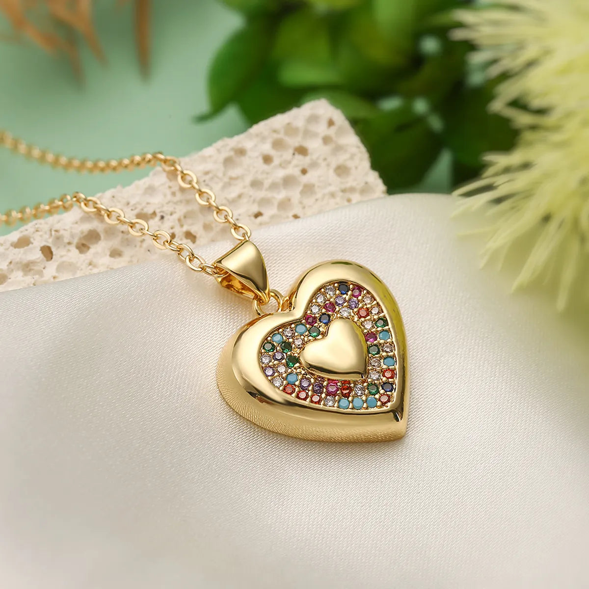 Women’s chic necklace-Elegant Simple Style Heart Shape Copper Plating Inlay Zircon 18k Gold Plated Pendant Necklace