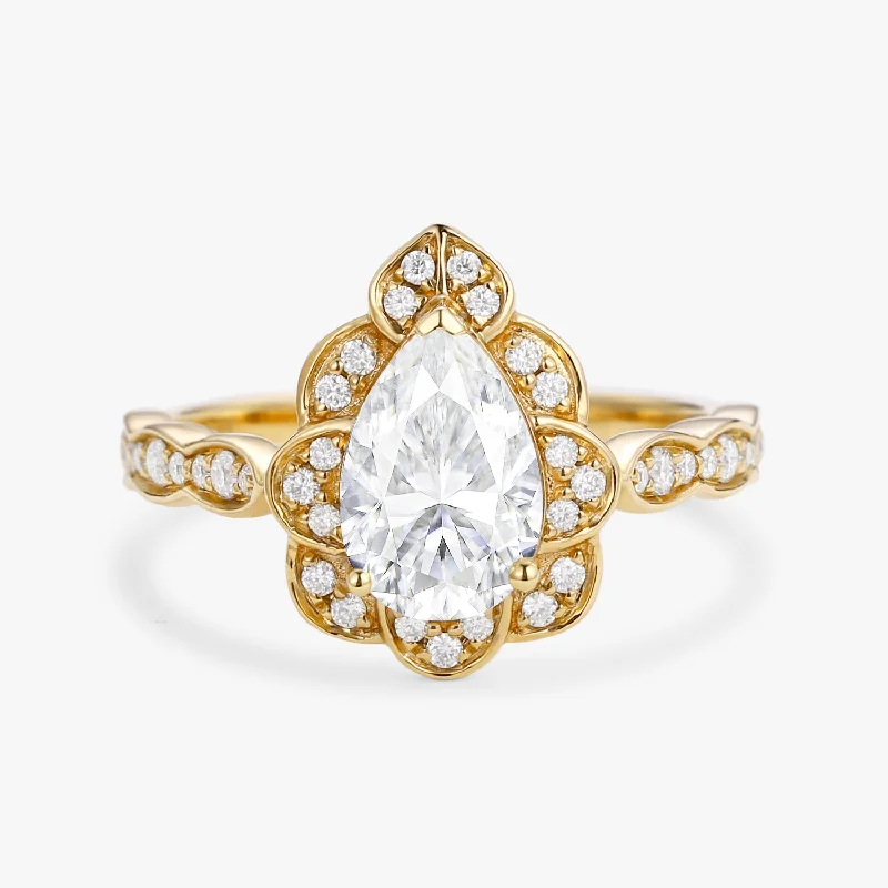 Women’s gemstone rings-1.5ct Pear Cut Vintage Colorless Moissanite Ring