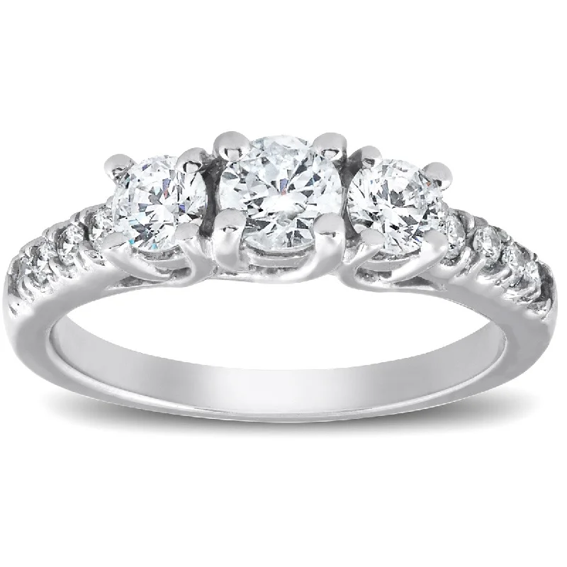 Women’s round cut engagement ring-1 1/10 Ct Diamond Three Stone Engagement Ring 14K White Gold