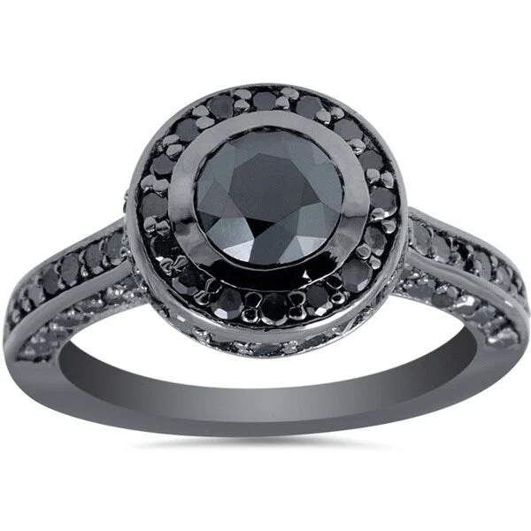 Women’s radiant diamond engagement ring-Pompeii3 14k Black Gold Plated Gold 1 3/4ct Black Diamond Halo Bazel Engagement Ring