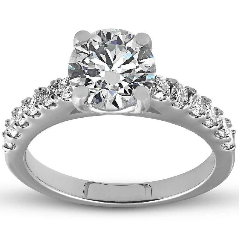 Women’s halo engagement ring with diamonds-Pompeii3 14k White Gold 2 1/10 ct TDW Cushion Halo Round Diamond Engagement Ring Clarity Enhanced (G-H/SI1-SI2)