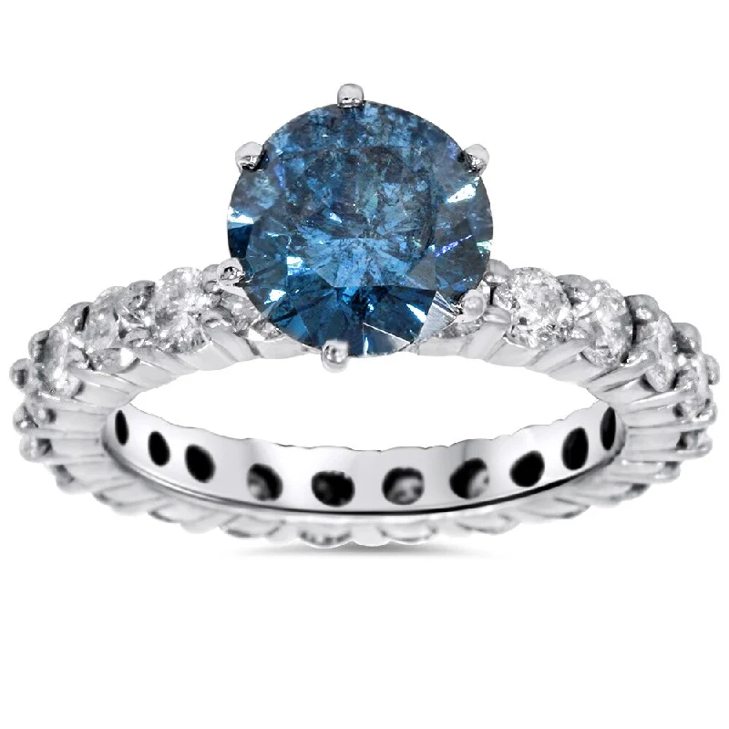 Women’s gold and diamond engagement ring-14k White Gold 4ct TDW Blue and White Diamond Eternity Engagement Ring