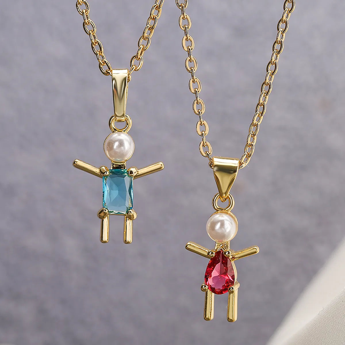 Women’s diamond-studded necklace-Cartoon Style Artistic Human Copper 18k Gold Plated Pearl Zircon Pendant Necklace In Bulk