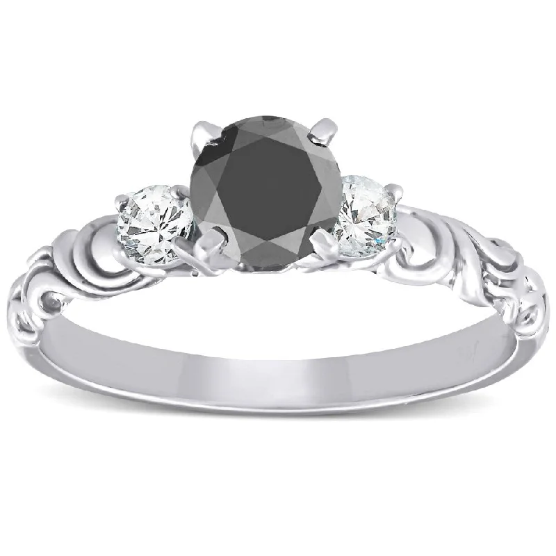 Women’s colored diamond engagement ring-Pompeii3 14k White Gold 1 1/4 Ct TDW Diamond Vintage Black & White Diamond Engagement Ring