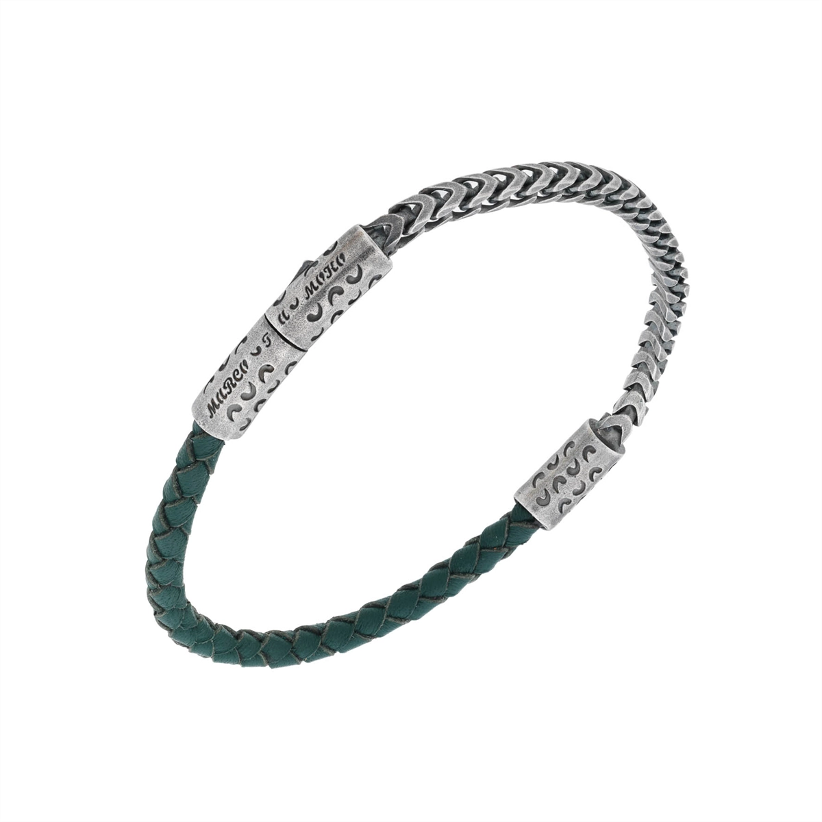 Women’s geometric bracelet-Marco Dal Maso Lash Oxidized Silver and Green Woven Leather Bracelet