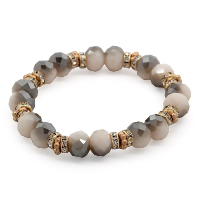 Women’s engraved bracelet-Semi Precious Stone Stretch Bracelet with CZ White Grey