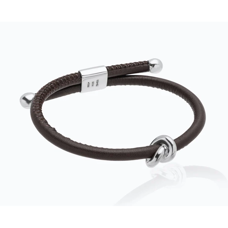 Women’s black onyx bracelet-Tane Danu Sterling Silver and Brown Leather Bracelet in Medium