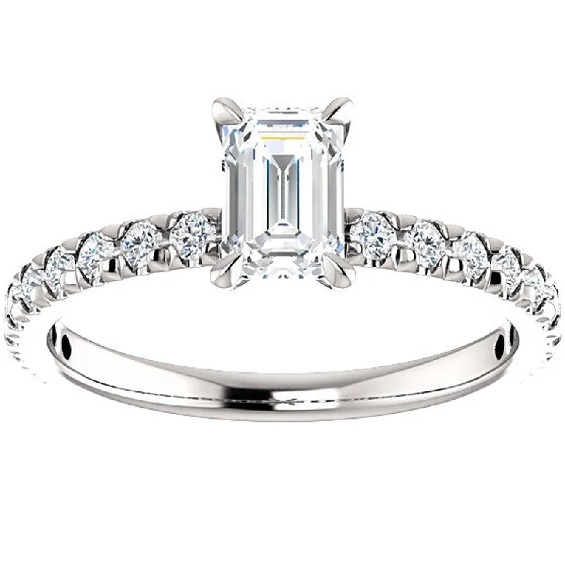 Women’s vintage-inspired engagement ring-14k White Gold 1 1/2 Ct TDW Emerald Cut Diamond Engagement Ring Clarity Enhanced