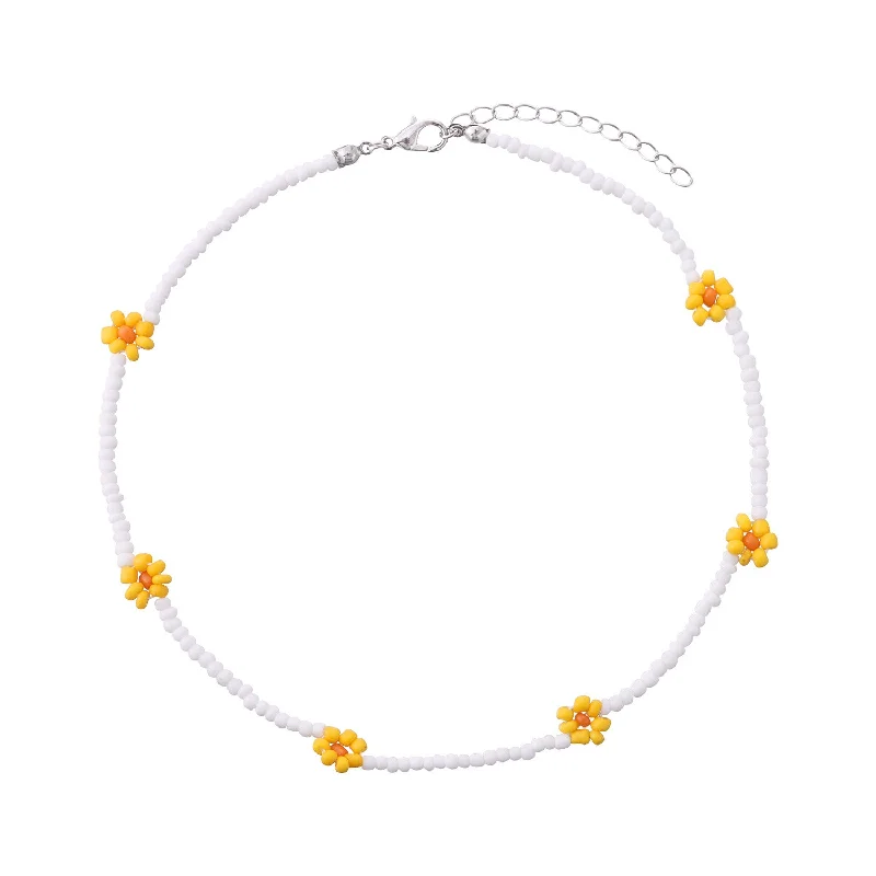 7# White Bead Yellow Flowers