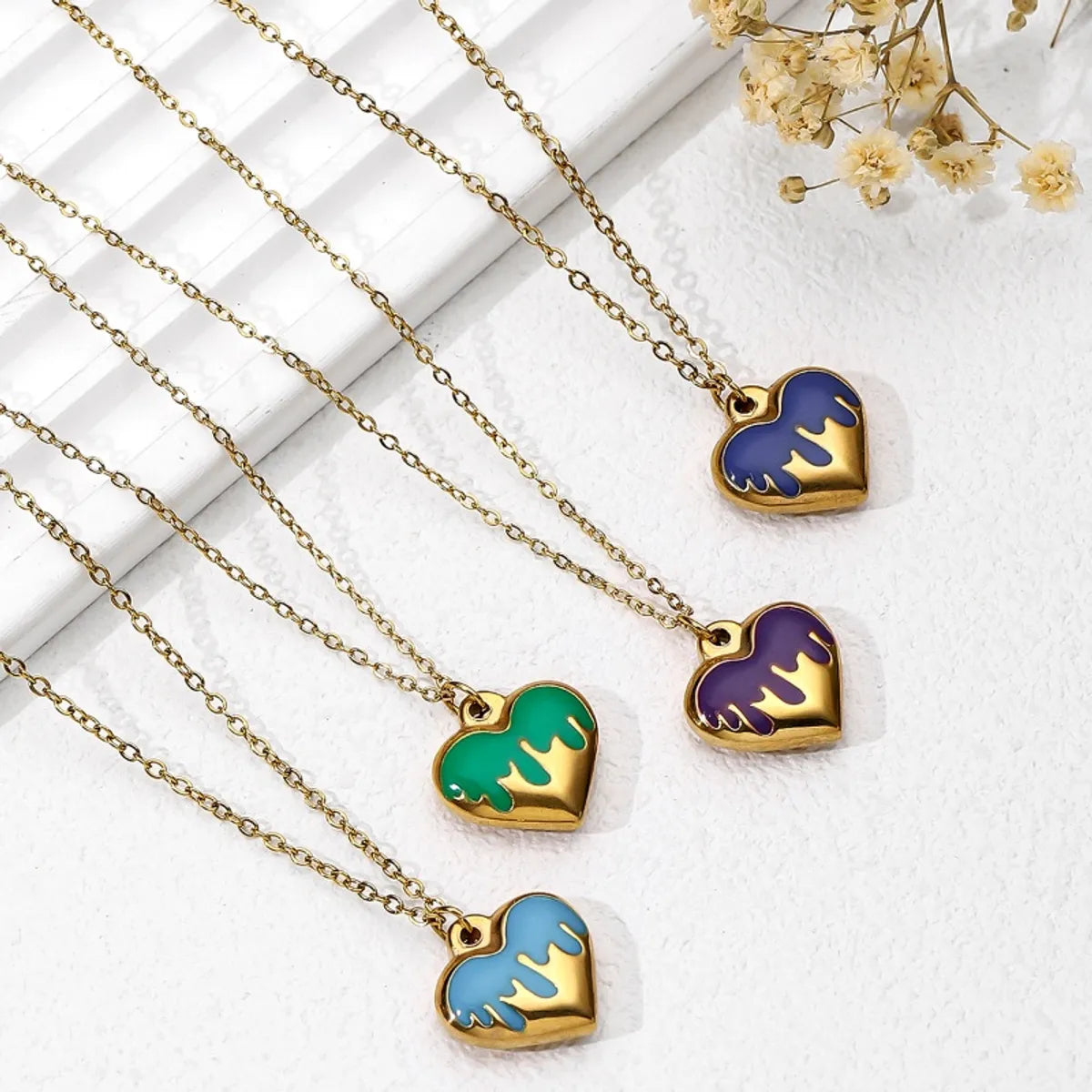 Women’s delicate gold necklace-Copper 18K Gold Plated Casual Streetwear Heart Shape Enamel Pendant Necklace