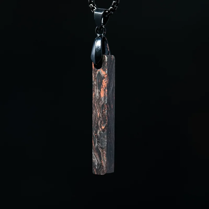 Women’s fashion necklace-Copper Burl Carbon Fiber Bar Pendant