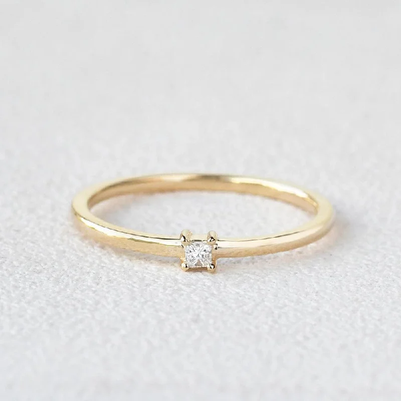 Women’s wide band rings-Minimalist Diamond Solitaire Petite Ring