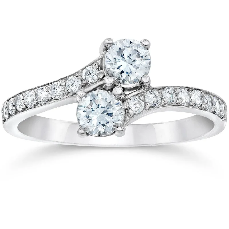 Women’s unique round-cut engagement ring-Pompeii3 14k White Gold 1 1/2 ct TDW Diamond Two Stone Engagement Wedding Ring