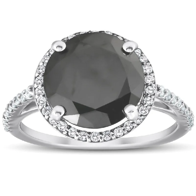 Women’s oval diamond engagement ring-Pompeii3 14k White Gold 3 1/3 Ct TDW Black Diamond Halo Engagement Ring