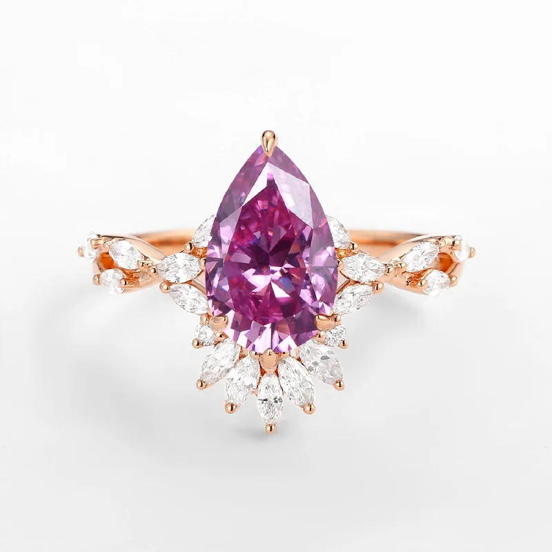 Women’s statement rings-2.0ct Pear Pink Moissanite Antique Marquise Cluster Ring