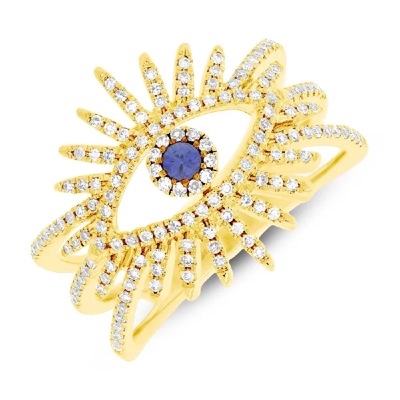 Women’s classic gold engagement ring-Sapphire and Diamond Star Ring