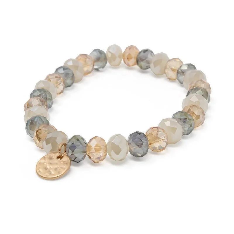 Women’s energy stone bracelet-Three Colors Glass Bead Bracelet with Disc Charm Gold Tone