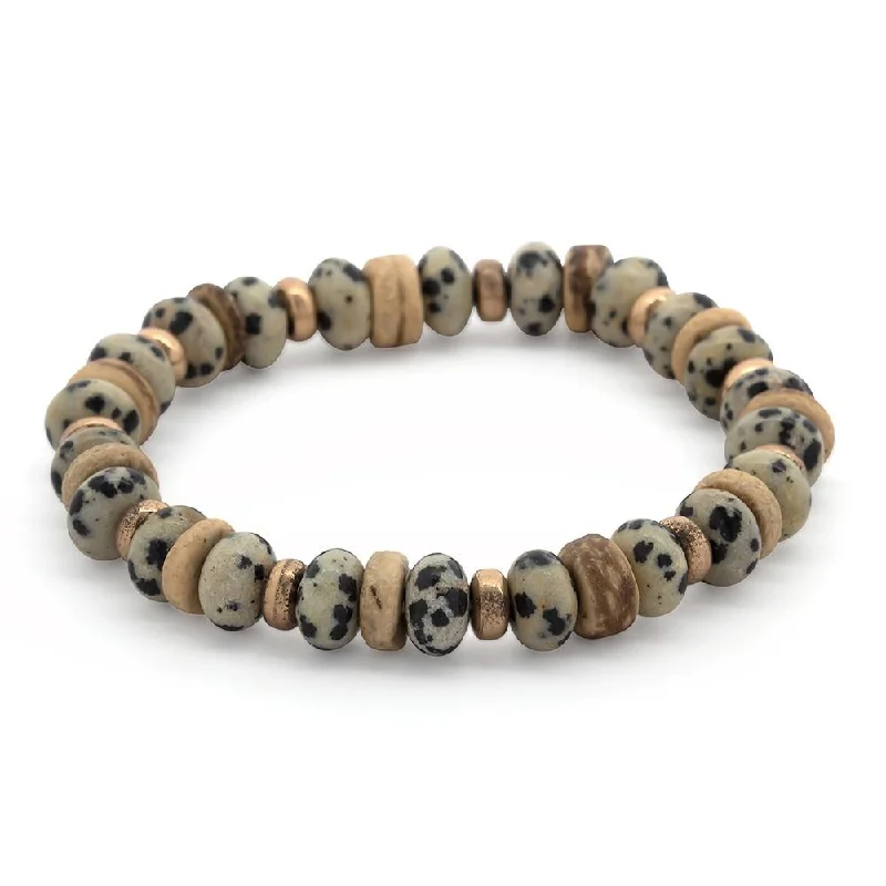 Women’s silver chain bracelet-Wood Stone Stretch Bracelet Marble