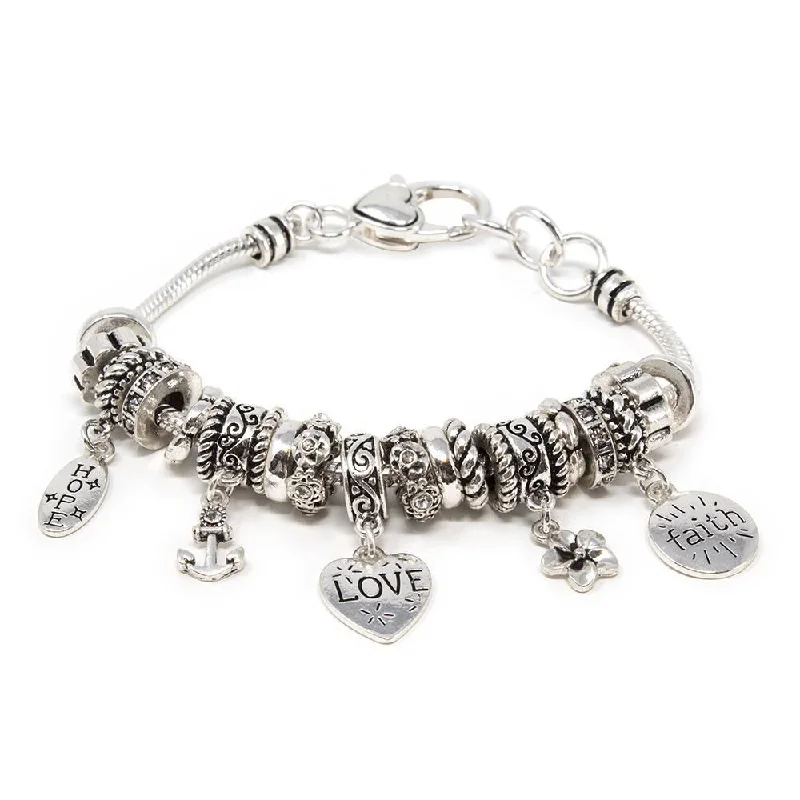 Women’s friendship bracelet-Charm Bracelet Inspirational Faith Hope Love Silver Tone