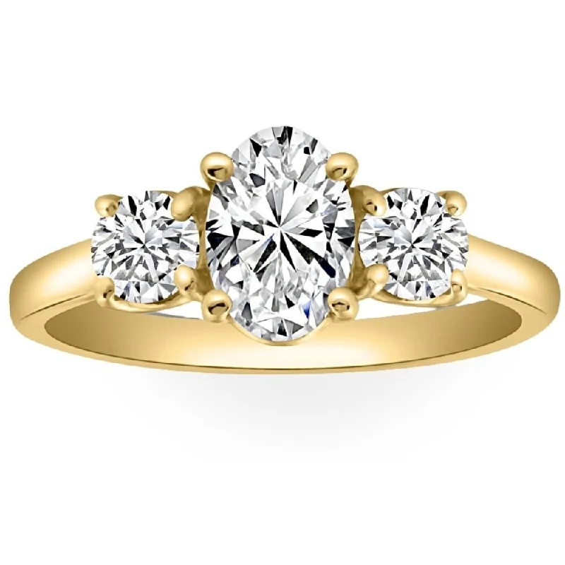 Women’s gold band engagement ring-VS 2Ct TW Oval Lab Grown 3-Stone Diamond Engagement Ring in White or Yellow Gold