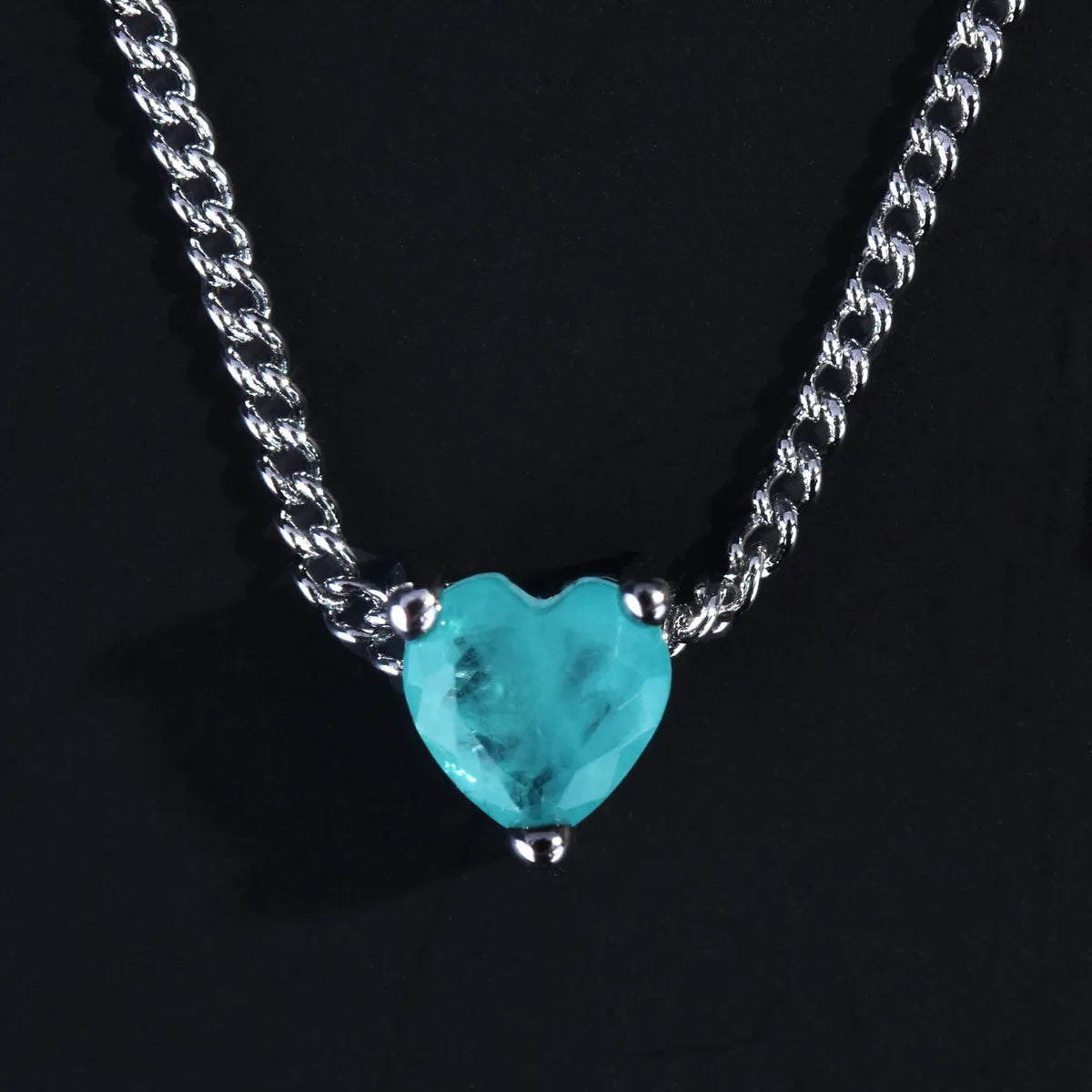 Women’s minimalist necklace-New Paraiba Pendant Heart-shaped Necklace Lake Blue Fashion Extension Chain Clavicle Chain