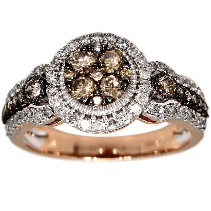 Women’s pear-shaped engagement ring-Pompeii3 10k Rose Gold 1 Ct. TDW Champagne Diamond Halo Engagement Ring