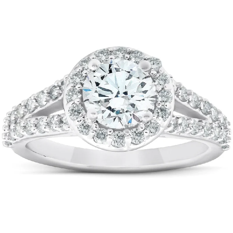 Women’s colored diamond engagement ring-1 3/4 Ct Diamond Halo Multi Row Engagement Ring 14k White Gold