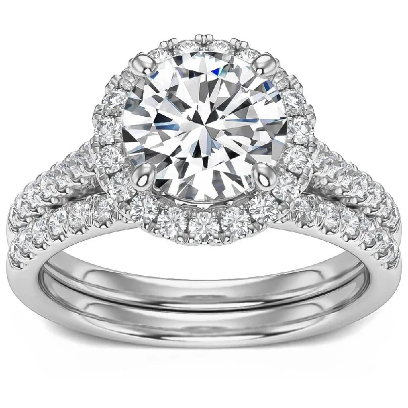 Women’s blue diamond engagement ring-VS 3.30Ct Halo Diamond Engagement lab Grown Ring Set White, Yellow, or Rose Gold