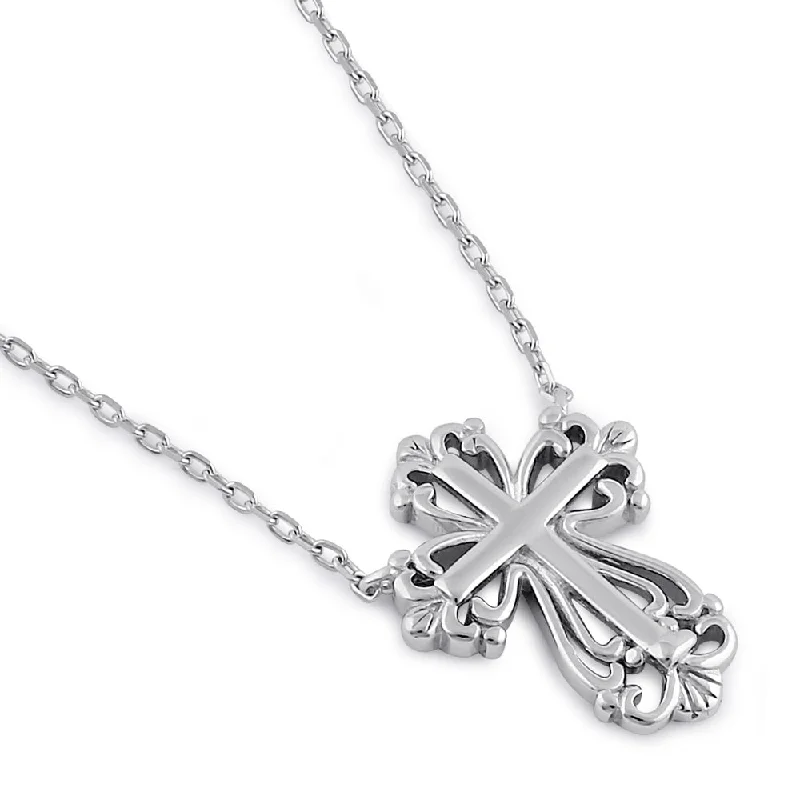 Women’s geometric necklace-Sterling Silver Vintage Cross Necklace