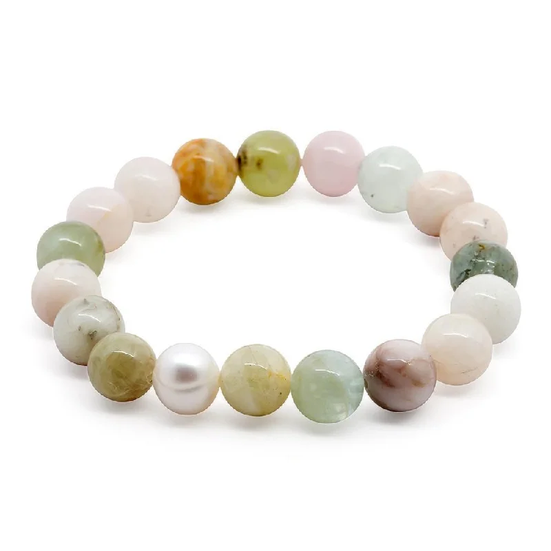 Women’s layered bracelet-Semi Precious Stone Stretch Bracelet Mixed Colors with Pearl