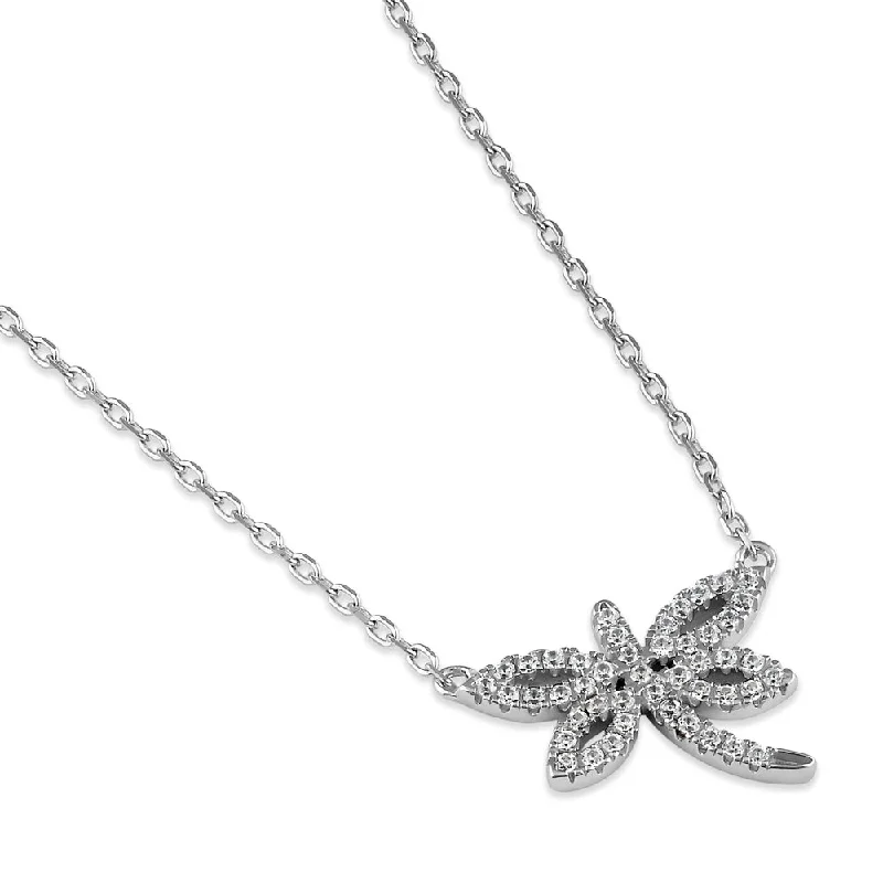 Women’s colored gemstone necklace-Sterling Silver Dragonfly CZ Necklace