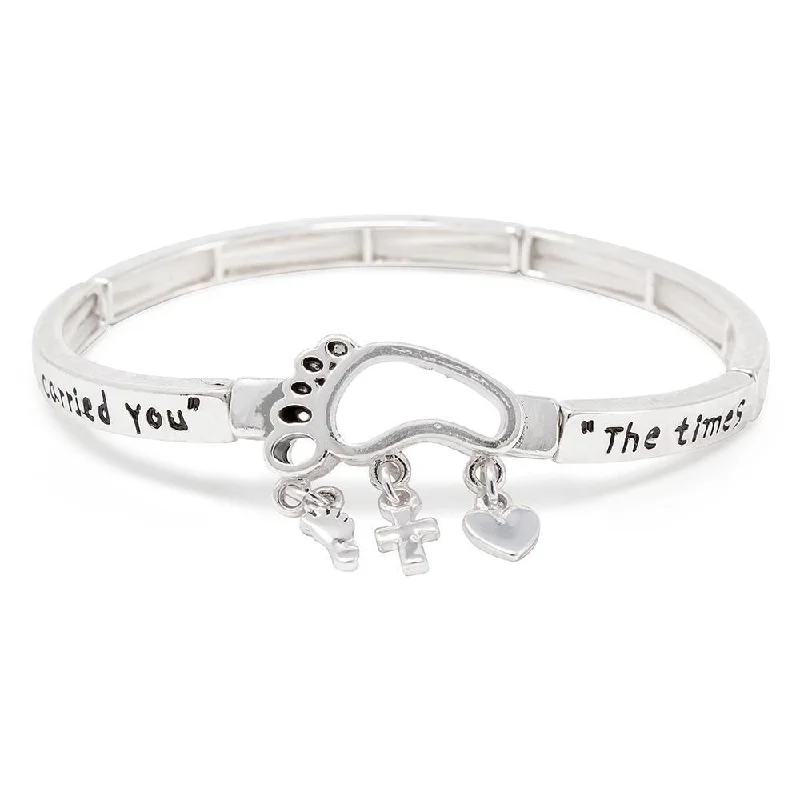 Women’s bohemian bracelet-Inspirational Stretch Bracelet - Footprint Silver Tone