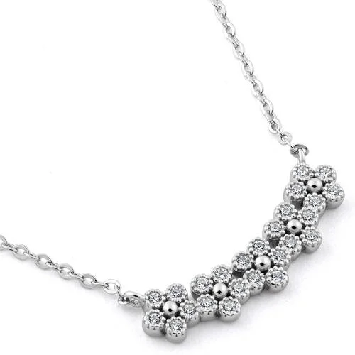 Women’s timeless necklace-Sterling Silver Flowers CZ Necklace