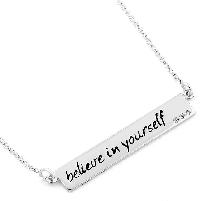 Women’s designer charm necklace-Sterling Silver "Believe in yourself" CZ Necklace