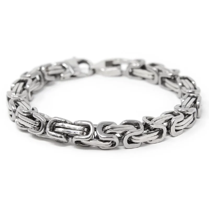 Women’s luxury tennis bangle bracelet-Men's Stainless Steel Byzantine Chain Bracelet 9 Inch