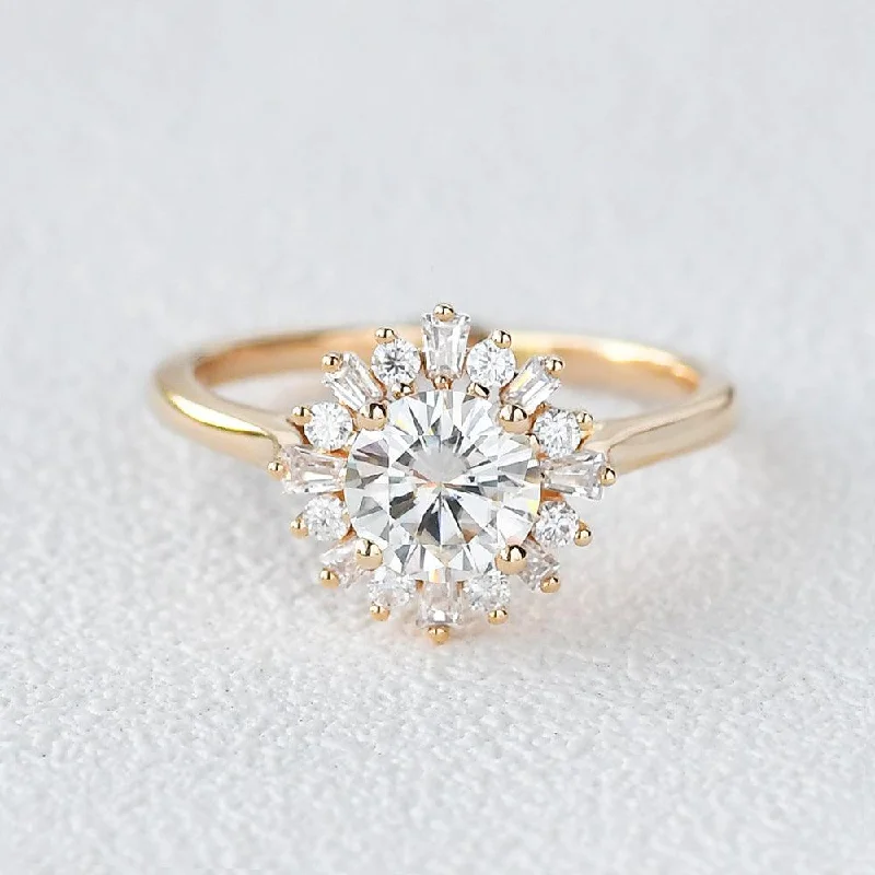 Women’s knot rings-Moissanite Halo Yellow Gold Inspired Ring