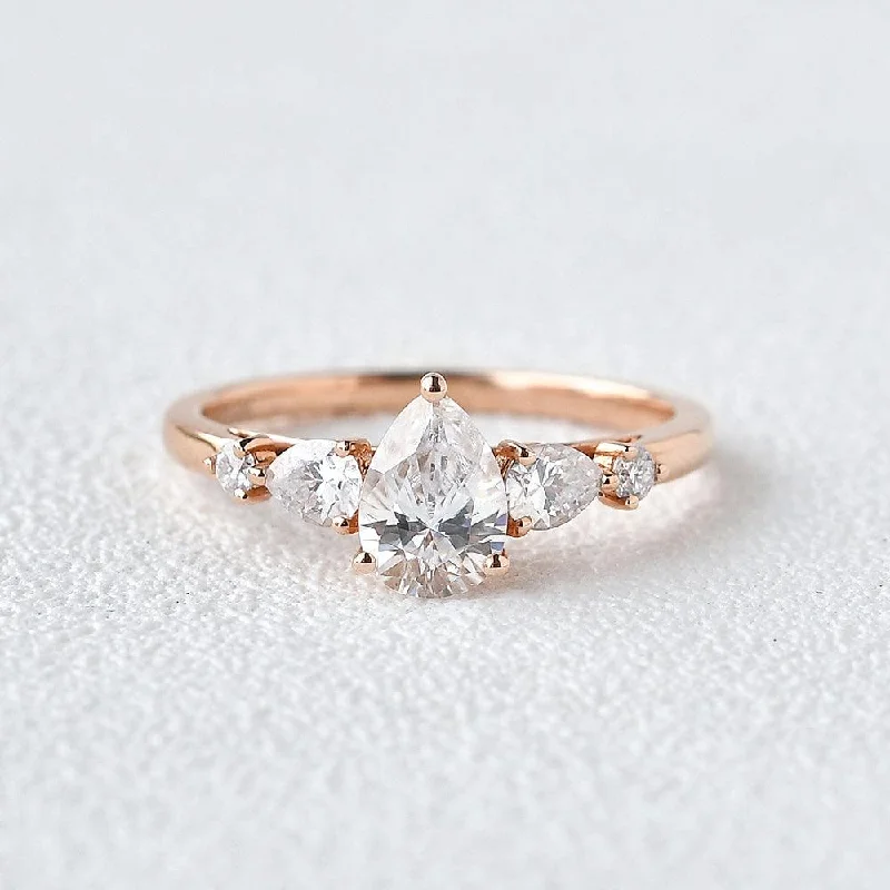 Women’s luxurious wedding rings-Pear Shaped Moissanite Rose Gold Ring