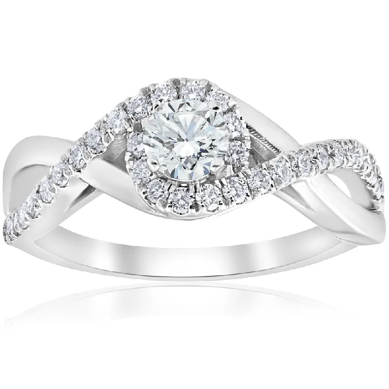 Women’s round brilliant diamond engagement ring-Pompeii3 10k White Gold 1 ct TDW Halo Diamond Engagement Infinity Ring