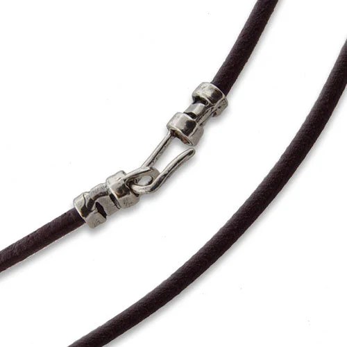 Women’s personalized charm necklace-2mm 18" Brown Leather Cord Necklace w/ Sterling Silver Hook Clasp