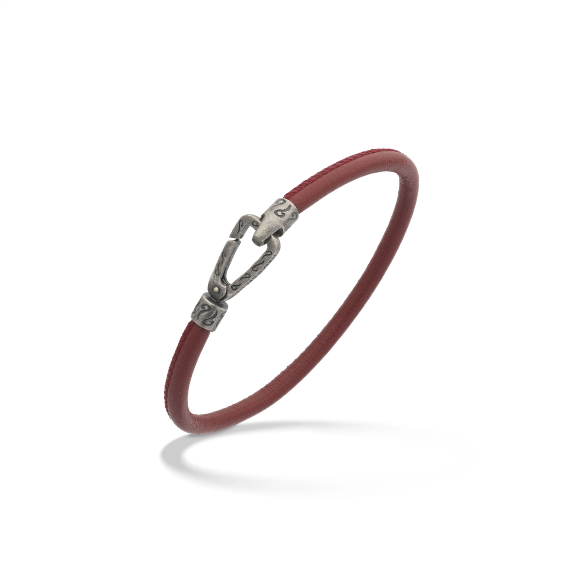 Women’s trendy layered bracelet-Marco Dal Maso Lash Oxidized Silver and Smooth Red Leather Bracelet