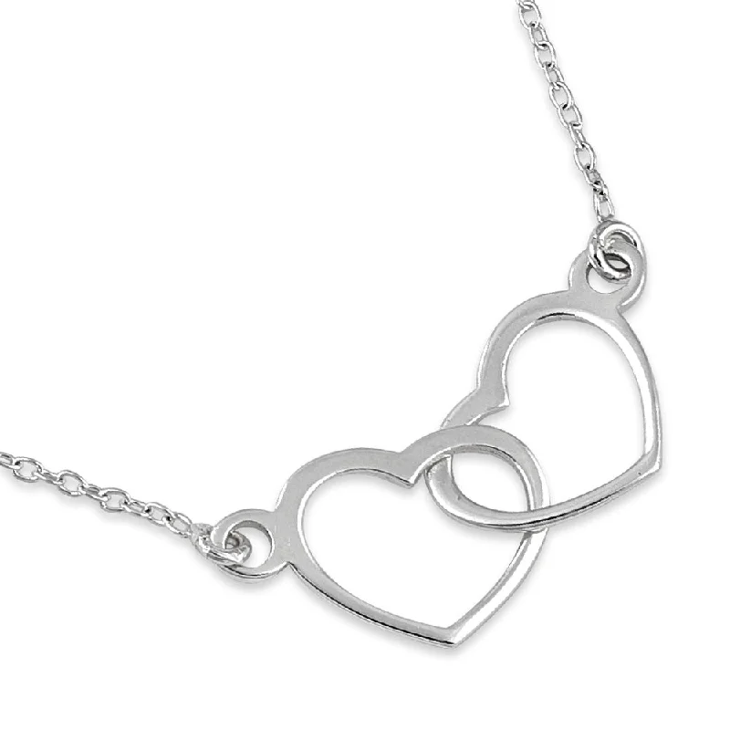 Women’s unique charm necklace-Sterling Silver Double Heart Necklace