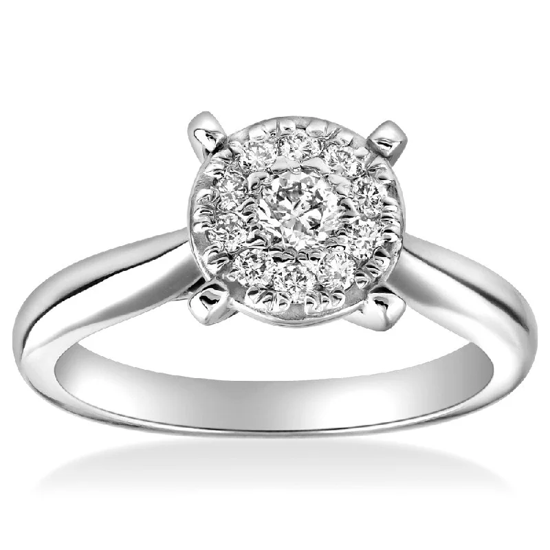 Women’s unique round-cut engagement ring-14k White Gold 1/2 cttw Halo Cluster Diamond Engagement Illusion Ring