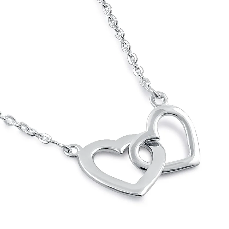 Women’s silver pendant necklace-Sterling Silver Linked Hearts Necklace