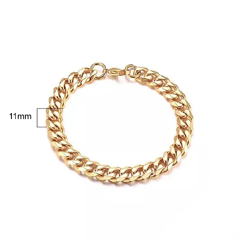 Women’s bohemian bracelet-9In Stainless Steel 11MM Men's Curb Link Chain Bracelet Gold Plated