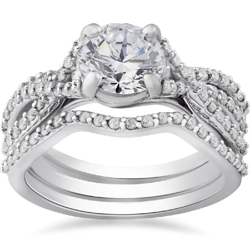 Women’s custom-designed engagement ring-14k White Gold 1 3/4 ct TDW Twist Diamond Engagement Ring & Matching Wedding Band Set